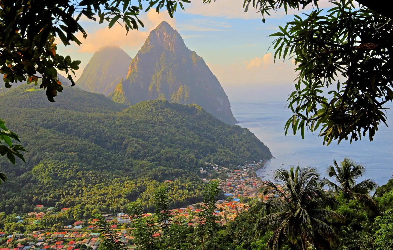 Photo wallpaper mountains, island, panorama, Caribbean, Saint Lucia