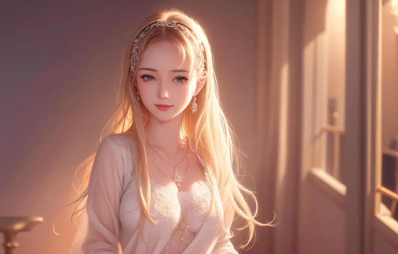Photo wallpaper look, decoration, smile, room, beautiful girl, smile, room, charm