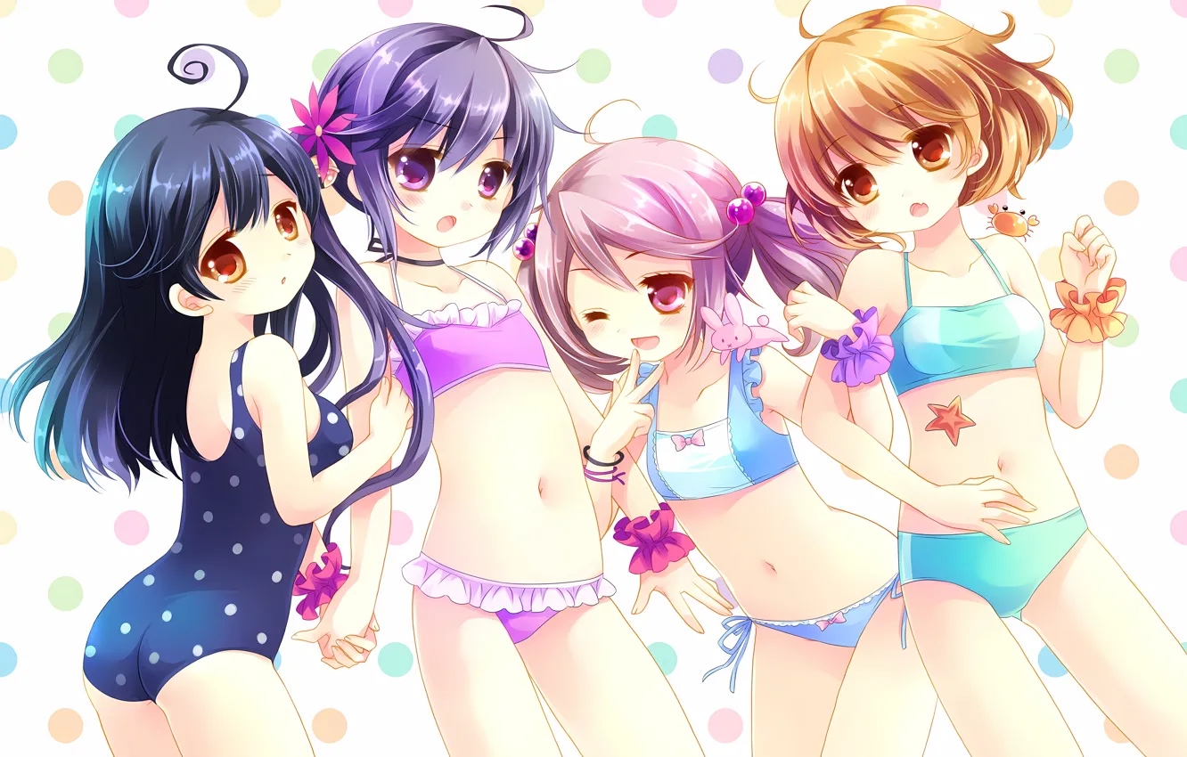 Photo wallpaper pink hair, long hair, girls, anime, beautiful, red eyes, short hair, purple eyes