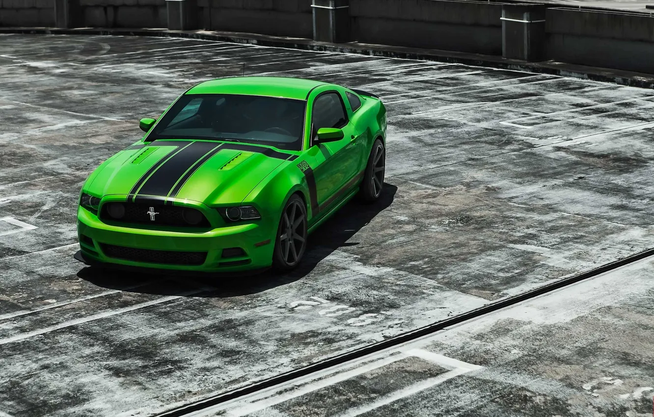 Photo wallpaper strip, green, mustang, Mustang, the hood, the fence, green, ford