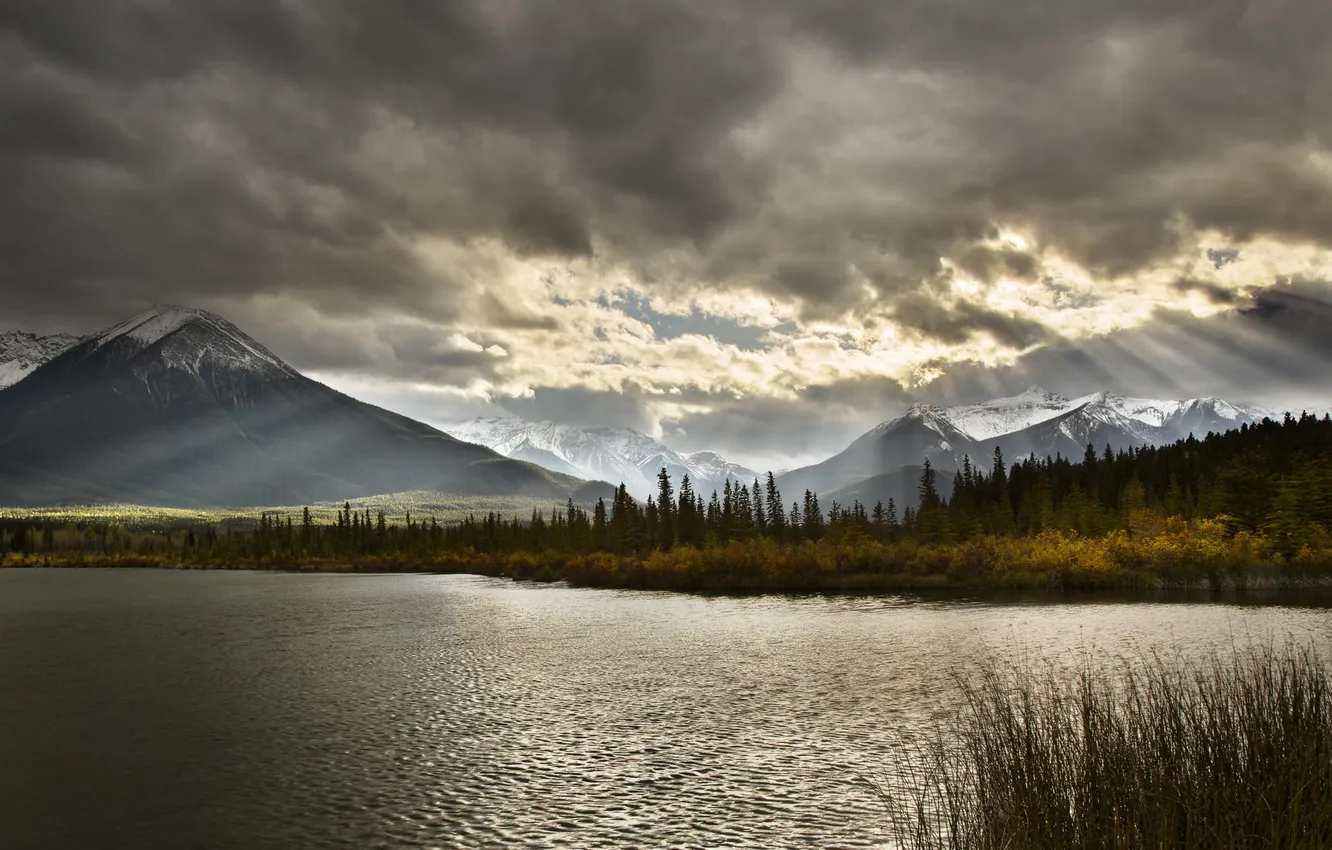Photo wallpaper mountains, nature, lake, kamyshi
