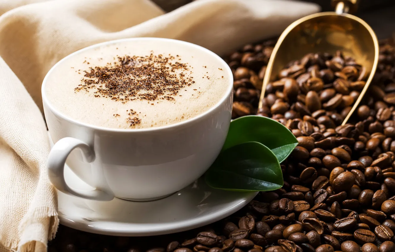 Photo wallpaper coffee, grain, Cup, cappuccino, foam, coffee