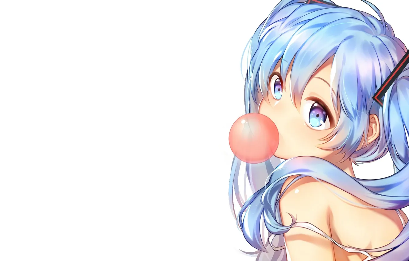 Photo wallpaper girl, anime, art, bubble, vocaloid, hatsune miku, gum, gama