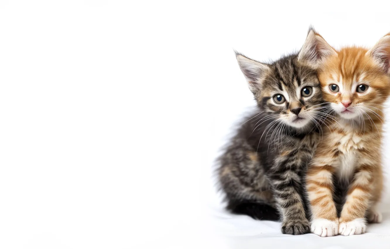 Photo wallpaper cat, look, pose, white background, kitty, face, a couple, Duo