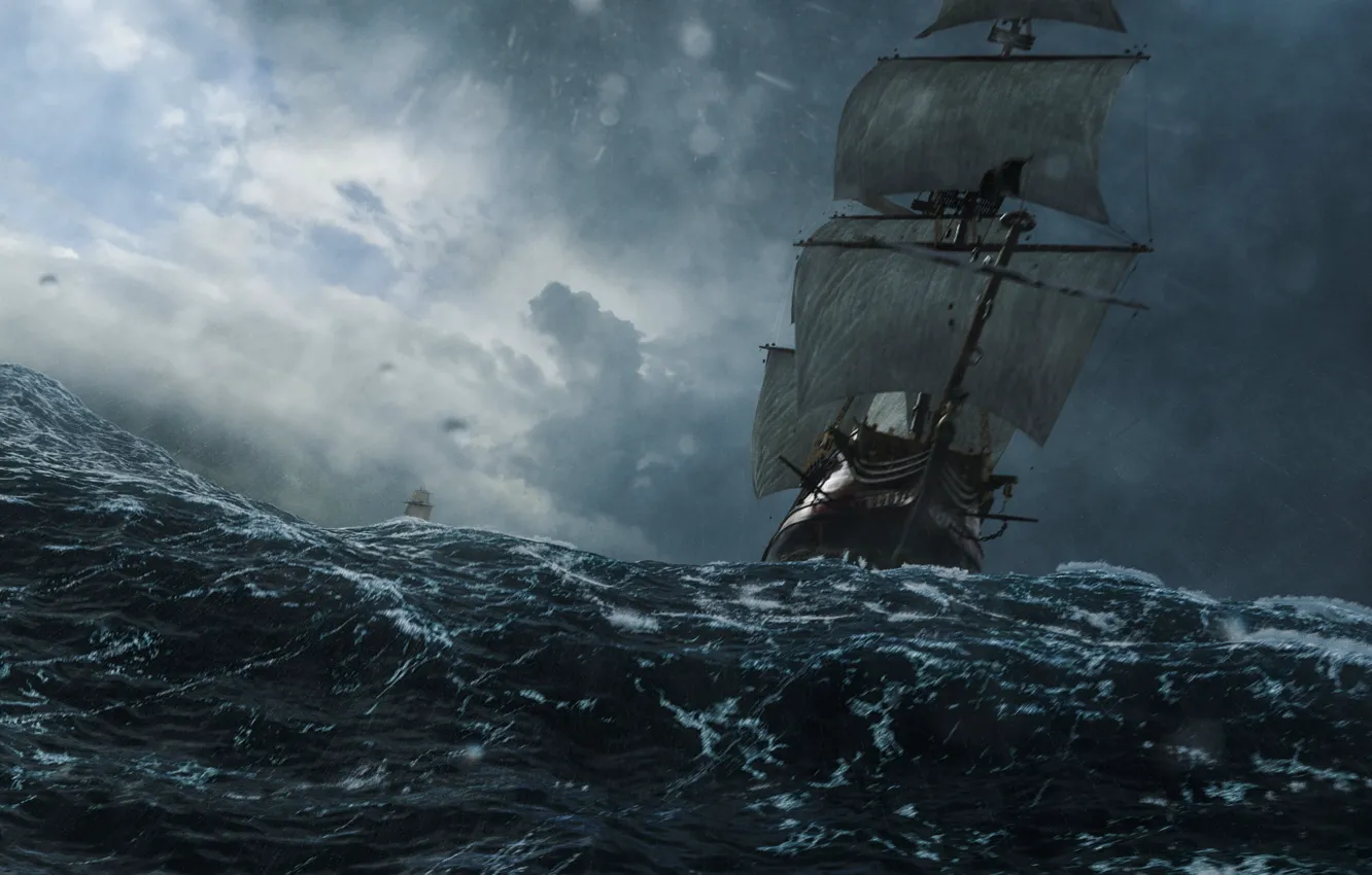 Photo wallpaper sea, wave, storm, ships, Black sails