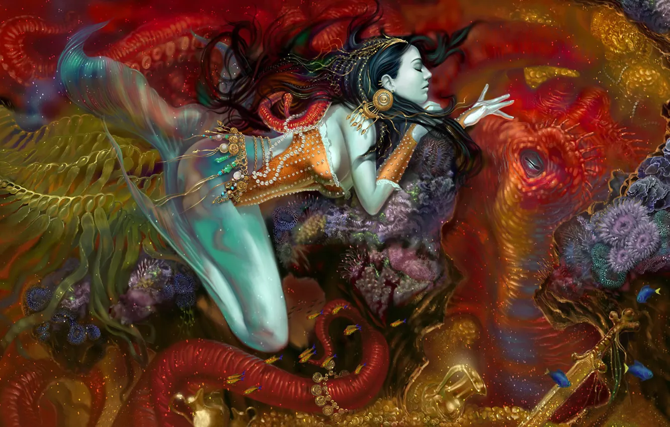 Photo wallpaper sea, algae, mermaid