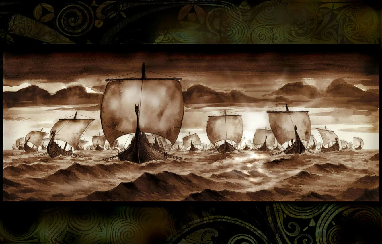 Photo wallpaper Vikings, Ship, Drakkar