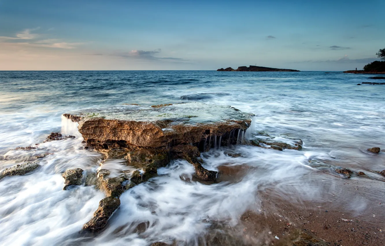 Photo wallpaper sea, wave, landscape, rocks