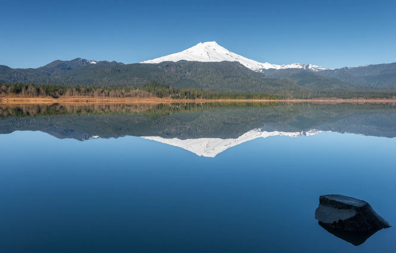 Photo wallpaper the sky, snow, reflection, stones, mirror, Washington, United States, The cascade volcanic arc