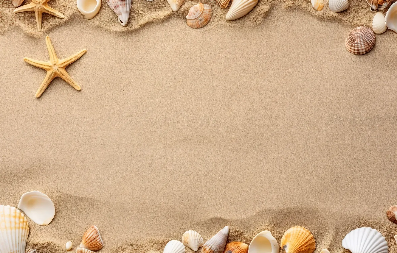 Photo wallpaper sand, beach, background, shell, beach, texture, background, sand