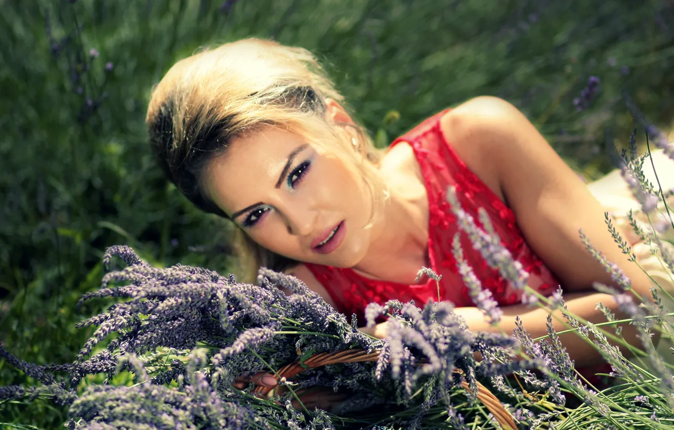 Photo wallpaper summer, look, girl, nature, makeup, lavender