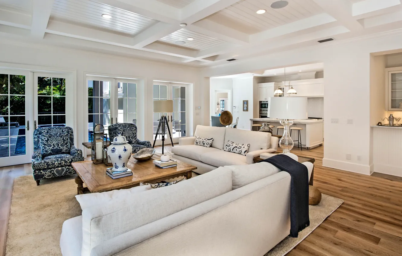 Photo wallpaper Villa, interior, kitchen, living room, Florida, Old Naples House, by Susan Petril interior, Foresite home