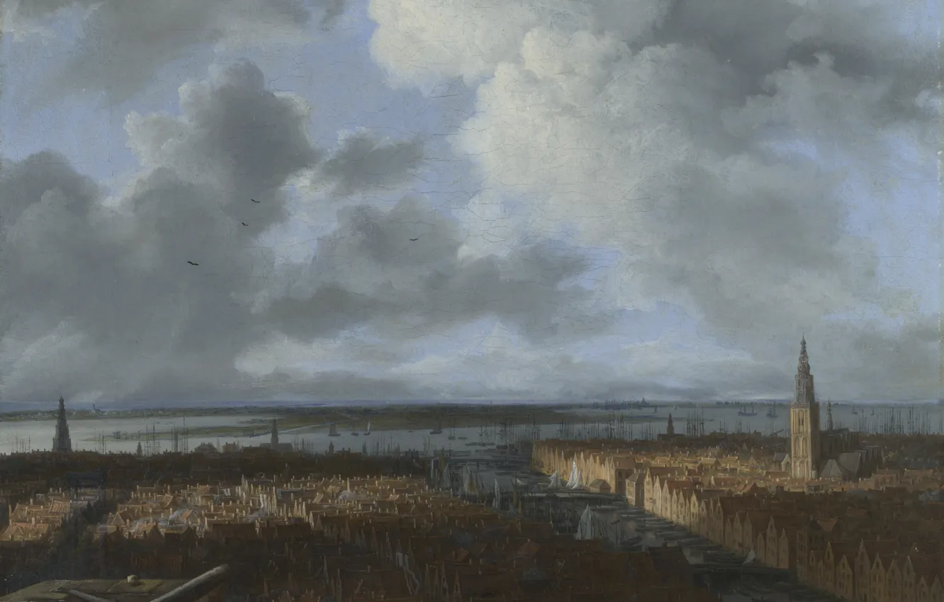 Photo wallpaper landscape, picture, Jacob van Ruisdael, Jacob van Ruisdael, Panoramic view over Amsterdam