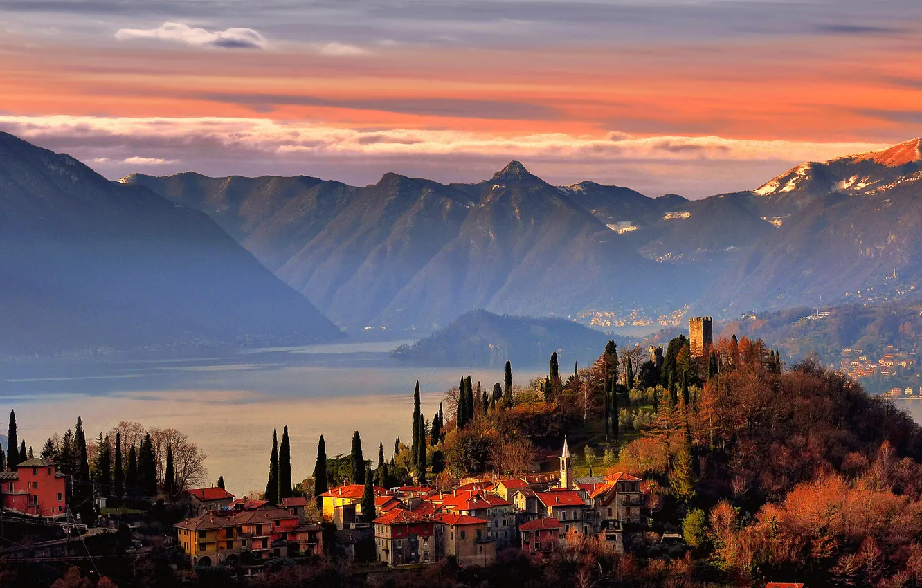Photo wallpaper Italy, lake Como, Varenna, Samoa, Vizio, Perledo