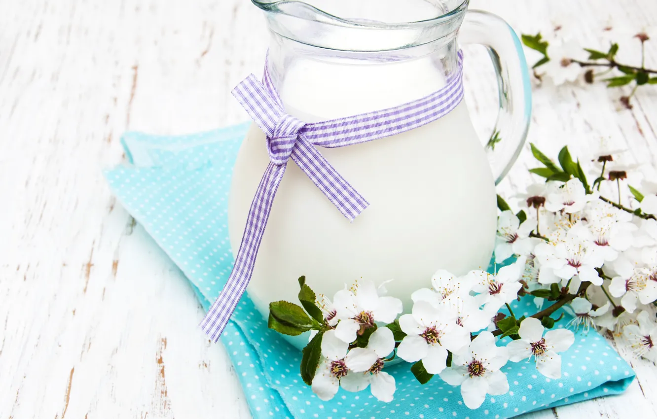 Photo wallpaper flowers, branches, milk, pitcher, Olena Rudo