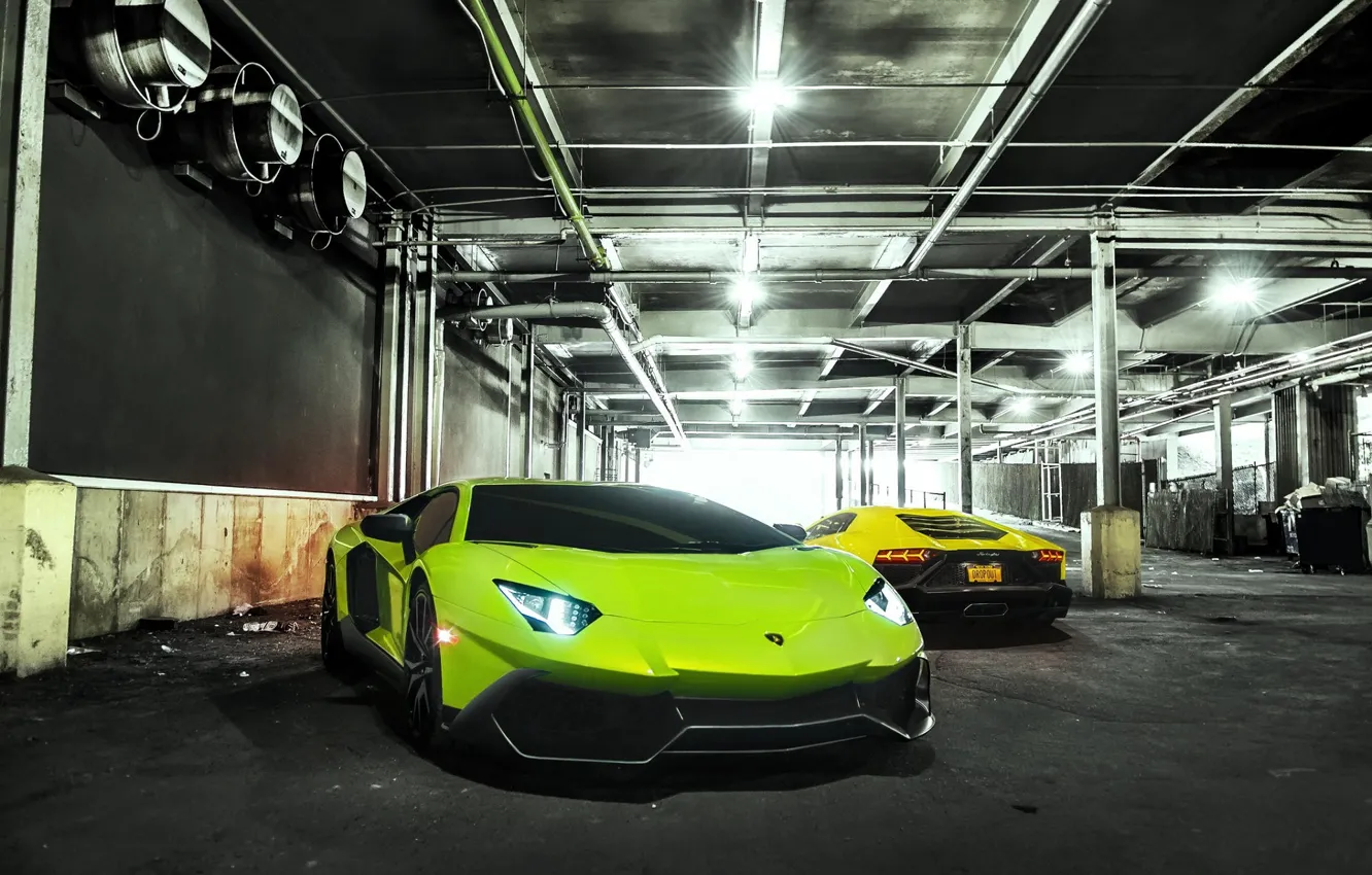 Photo wallpaper Lamborghini, Green, Yellow, Aventador, LP720-4, 50 Anniversario Edition