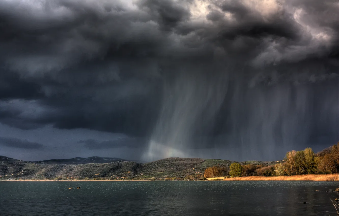 Photo wallpaper sea, the storm, wave, the sky, landscape, clouds, storm, nature