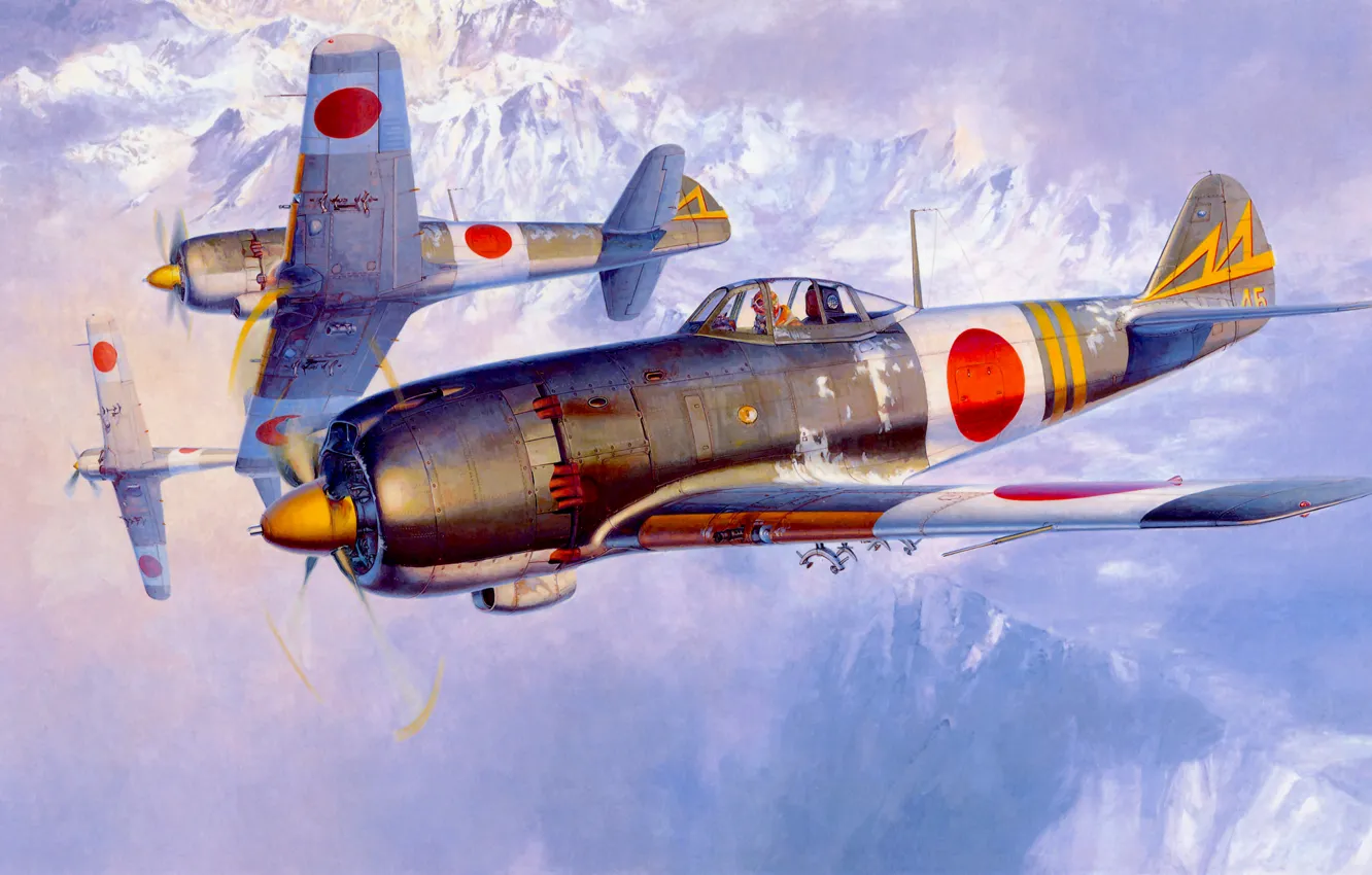 Photo wallpaper war, art, airplane, painting, ww2, japanese fighter, Nakajima That-84