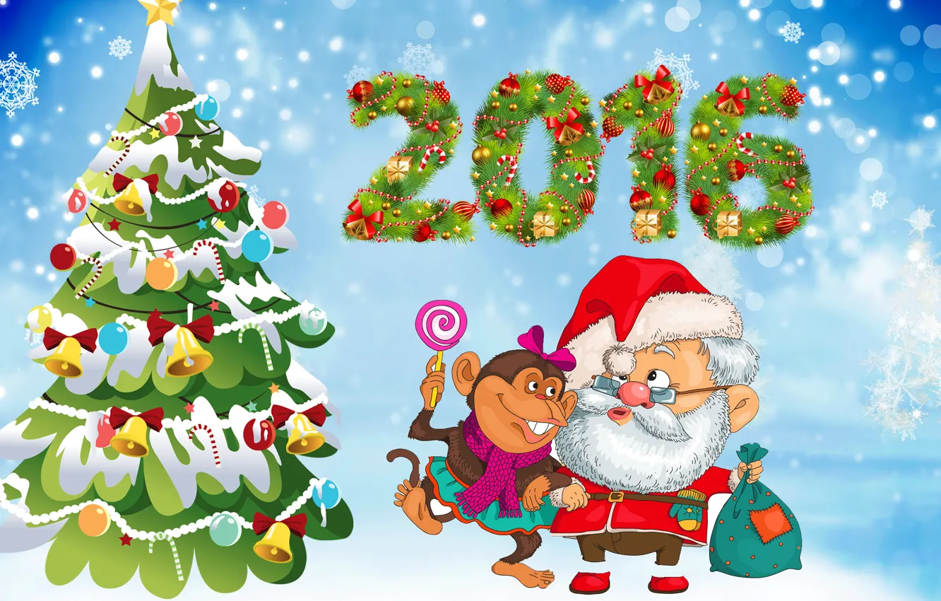 Photo wallpaper tree, new year, monkey, monkey, New Year, 2016