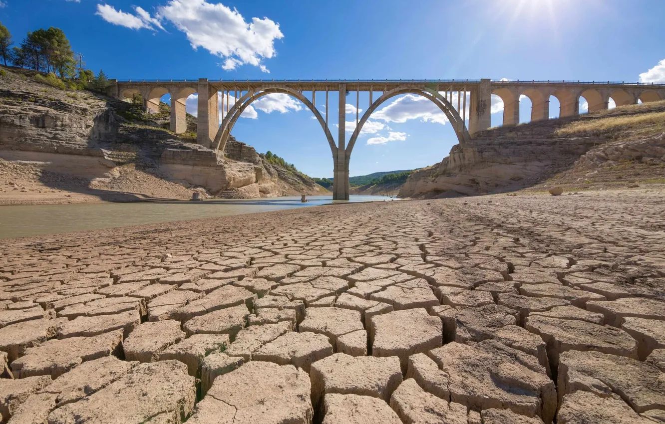 Photo wallpaper the sky, clouds, landscape, bridge, nature, heat, horizon, sky
