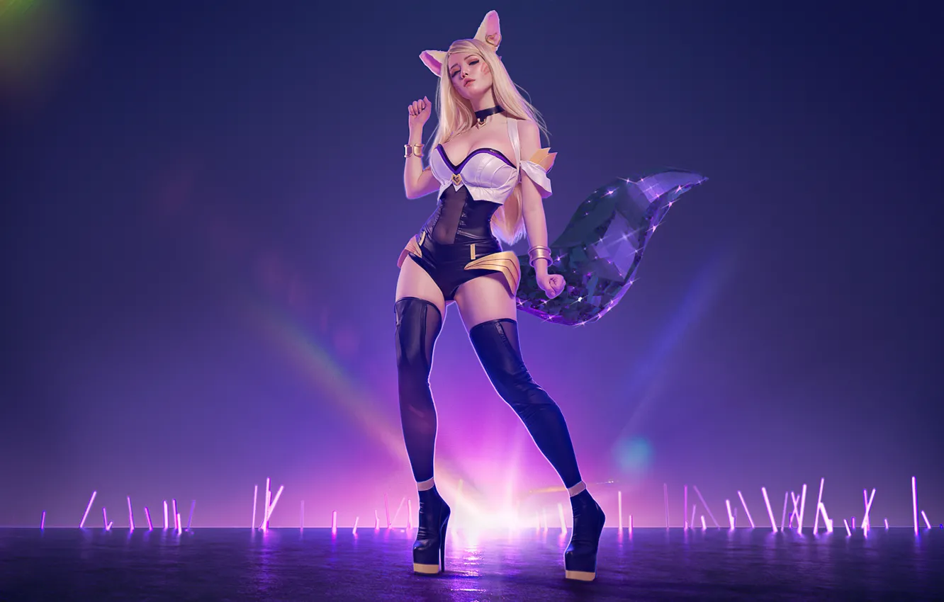 Photo wallpaper art, beautiful, cosplay, league of legends, ahri, kda