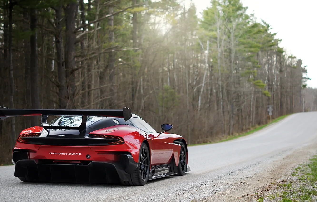 Photo wallpaper road, forest, trees, Aston Martin Vulcan
