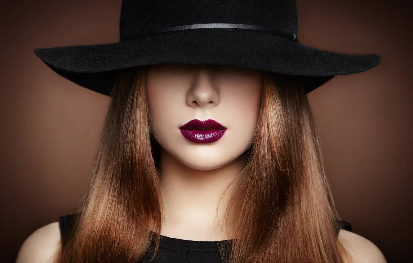 Photo wallpaper girl, face, hat, makeup