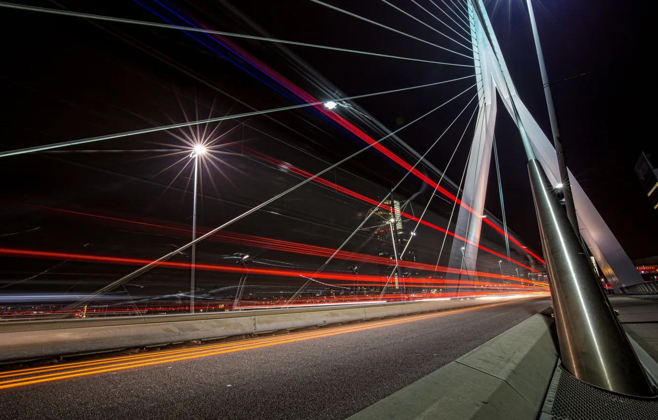Photo wallpaper Nederland, Rotterdam, light trails
