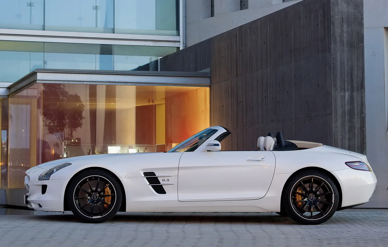 Photo wallpaper white, Roadster, Mercedes, amg, mercedes sls