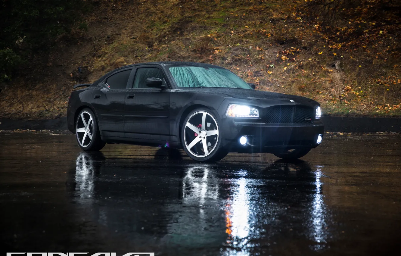 Photo wallpaper machine, auto, Dodge, auto, Black, Charger, Matte, Wheels