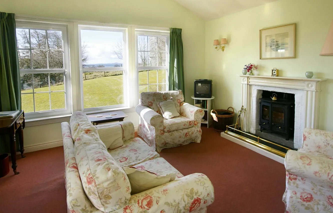 Photo wallpaper design, style, room, interior, fireplace, living room