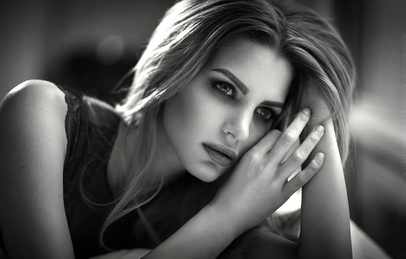 Photo wallpaper black & white, girl, photo, photographer, monochrome, model, lips, blonde