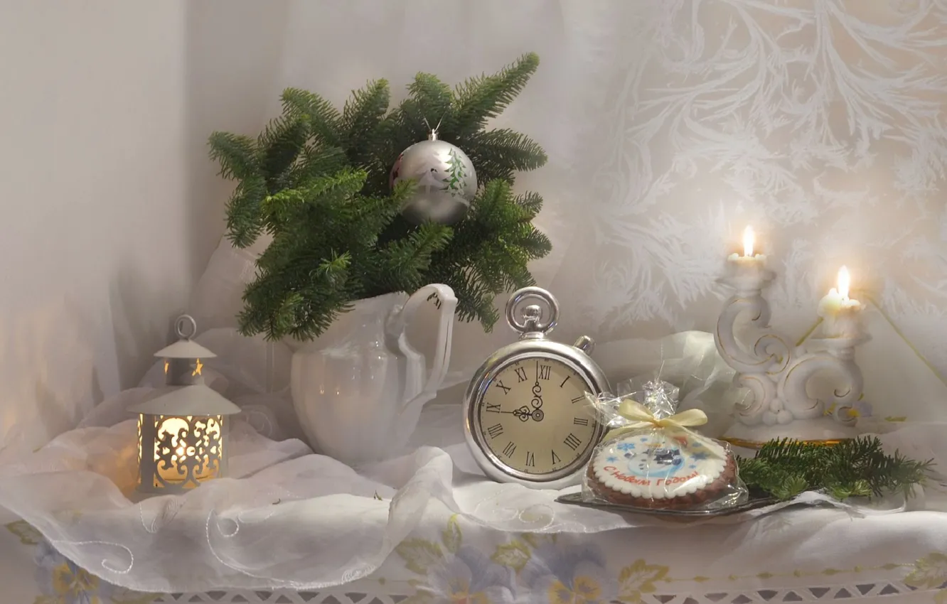 Photo wallpaper toy, watch, new year, spruce