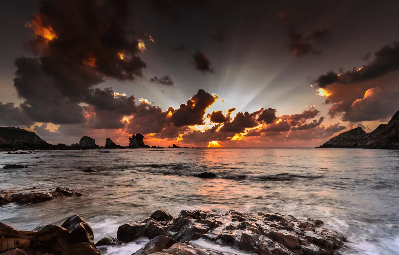 Photo wallpaper the sky, clouds, nature, the ocean, dawn