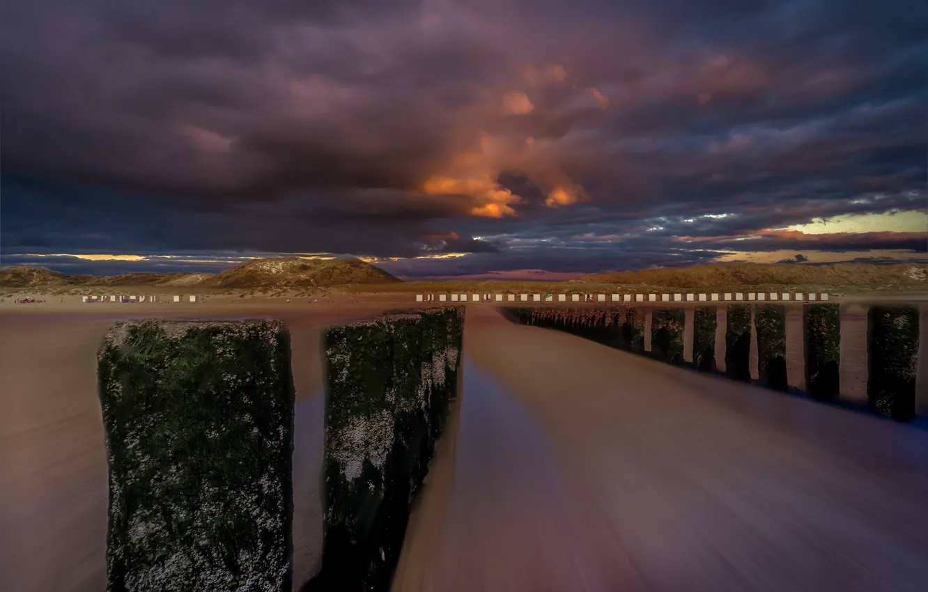 Photo wallpaper beach, mountains, clouds, Netherlands, Zealand