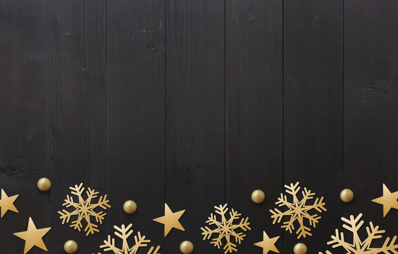 Photo wallpaper winter, snowflakes, golden, black background, black, Christmas, winter, background