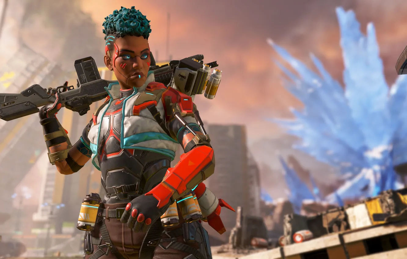 Photo wallpaper girl, weapons, Apex Legends, Bangalore