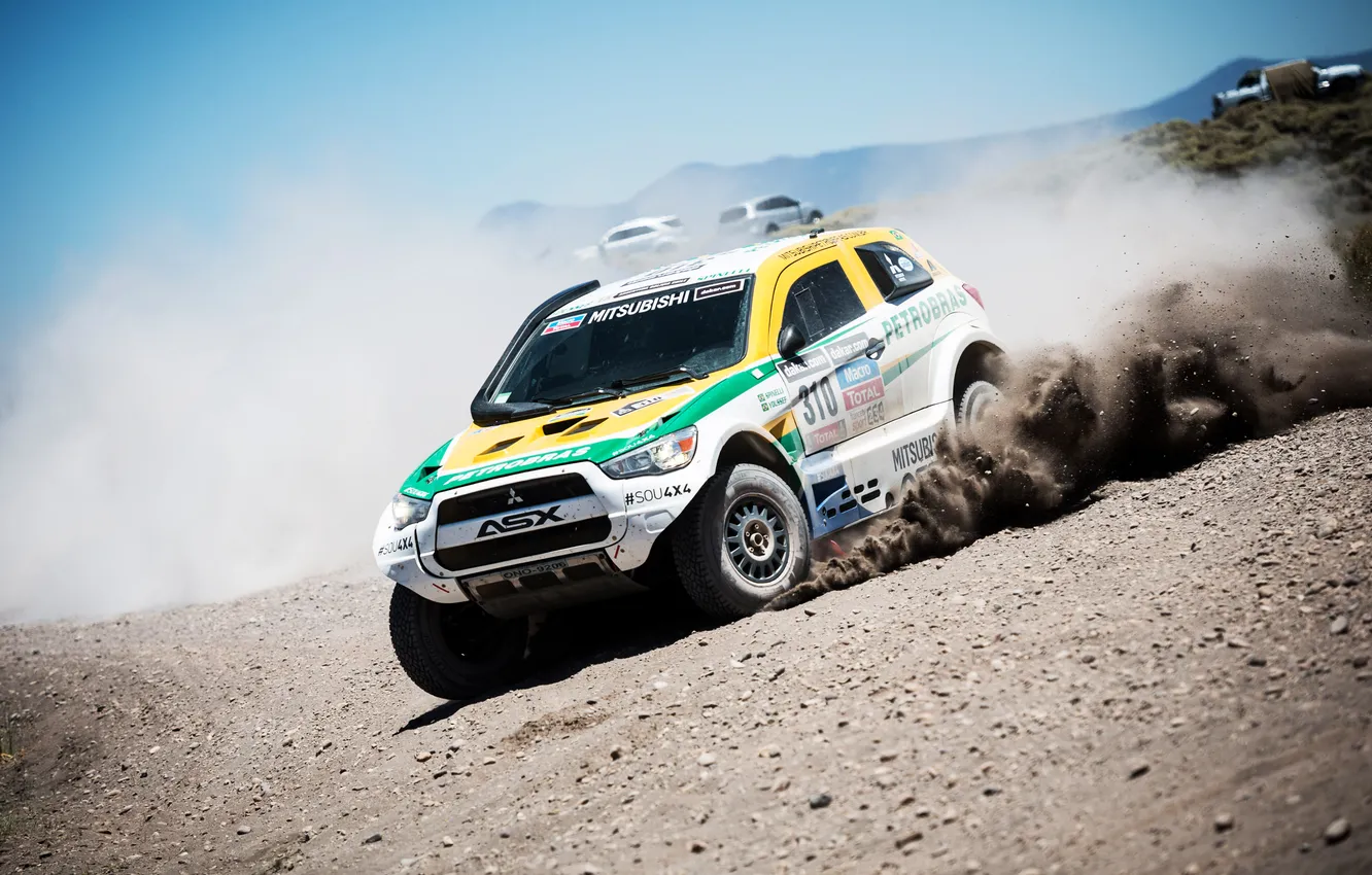 Photo wallpaper machine, auto, race, the descent, sport, dust, day, SUV