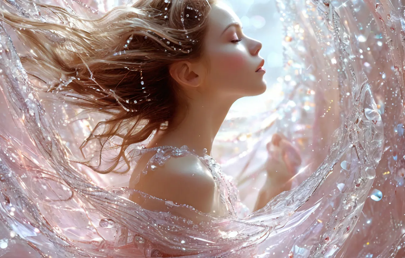 Photo wallpaper girl, sequins, pink