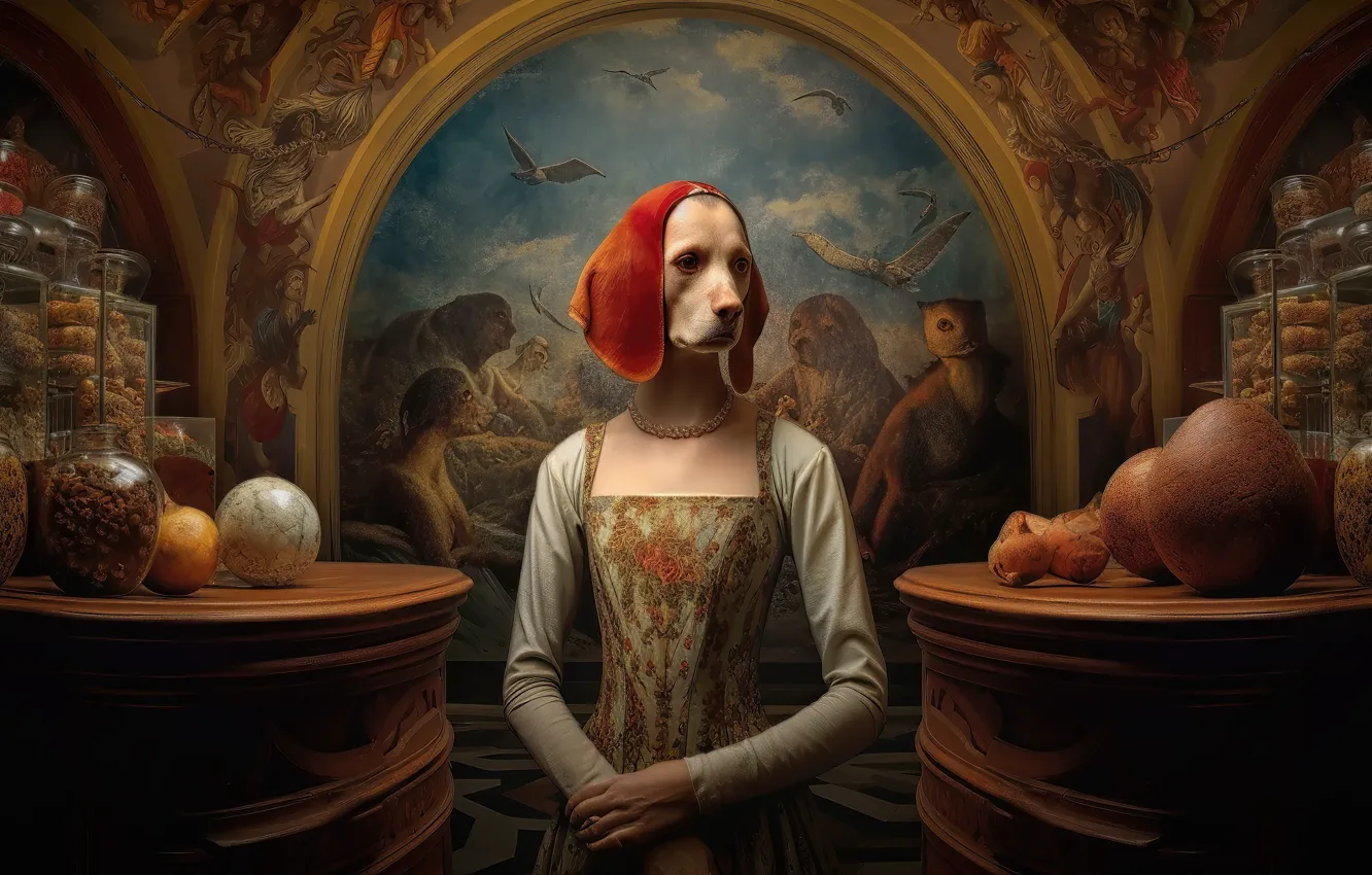 Photo wallpaper monster, bird, painting, digital art, Chimera, the room, balls, ears