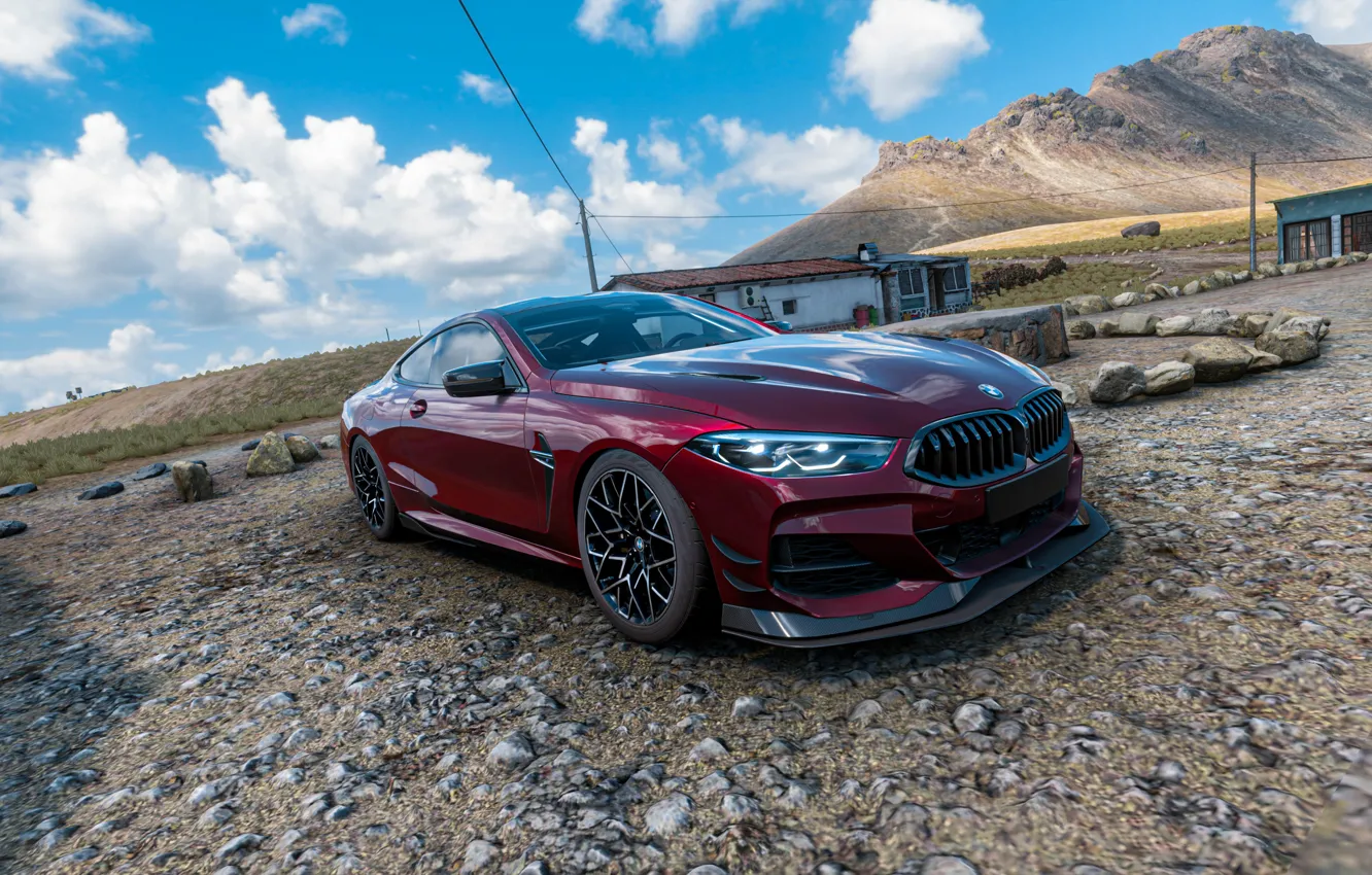 Photo wallpaper car, bmw, drift, sky, forza, vehicle, forza horizon, video game art