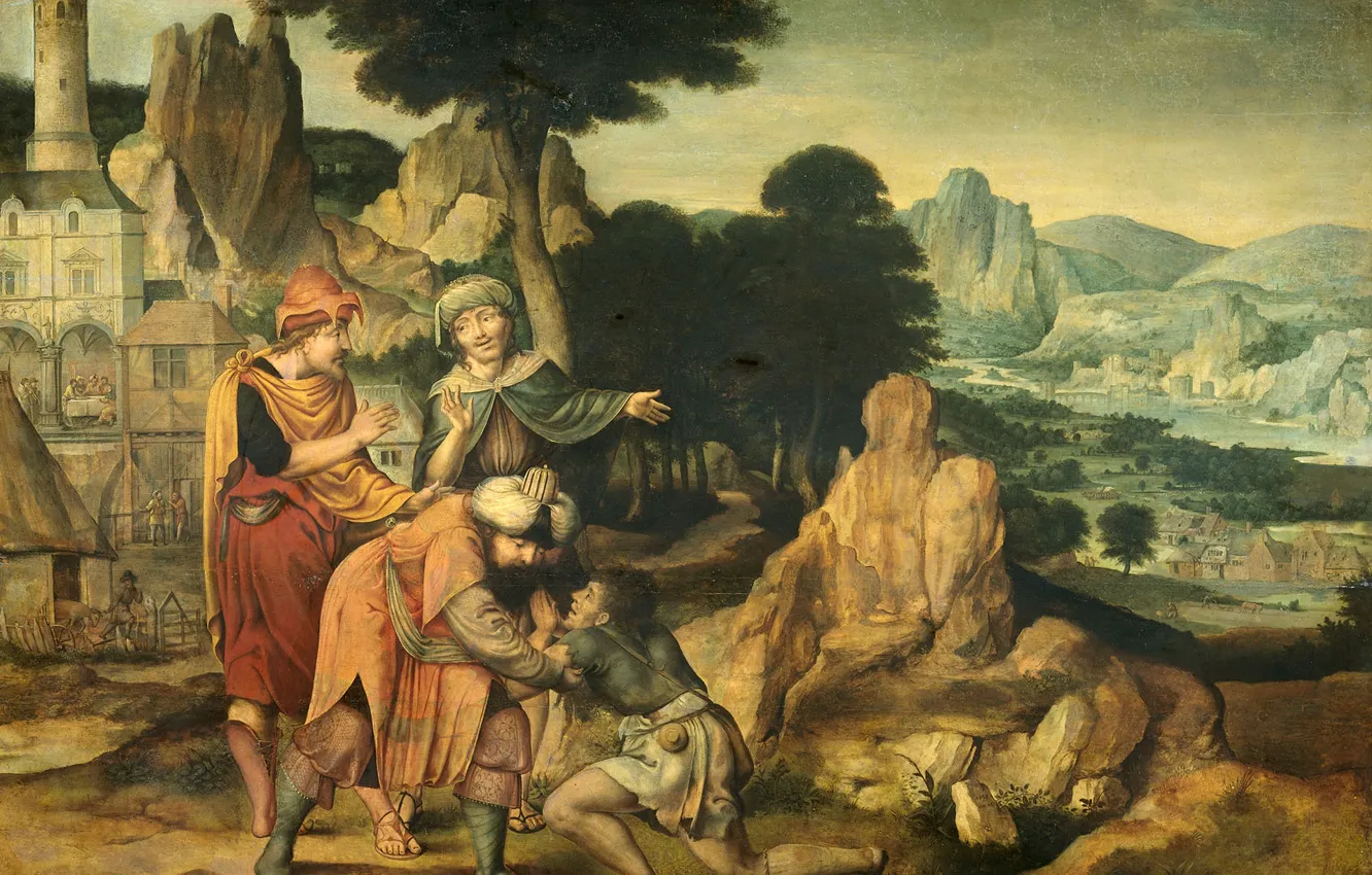 Photo wallpaper tree, oil, picture, mythology, The parable of the Prodigal Son, Cornelis, Massey