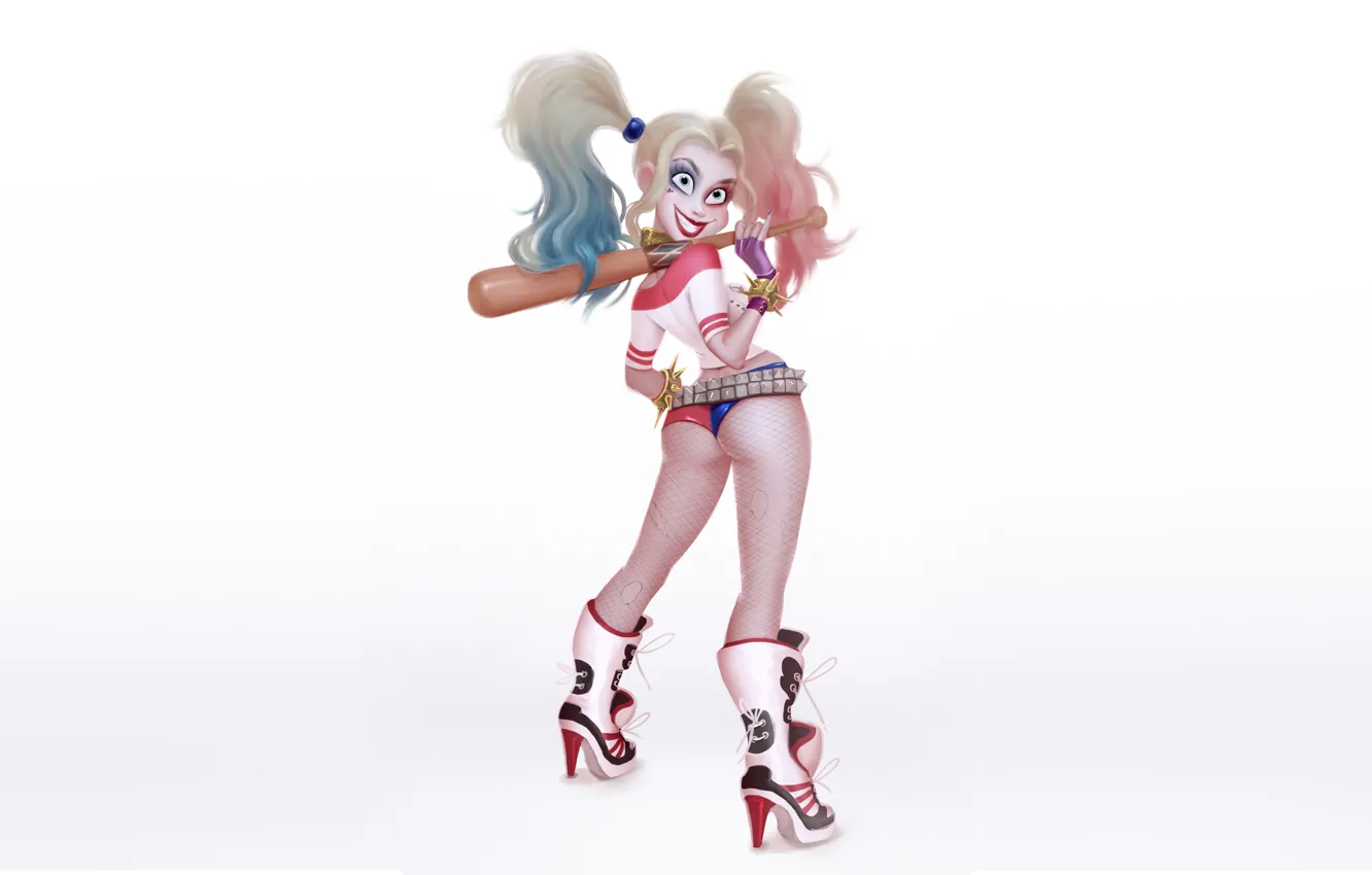 Photo wallpaper girl, background, figure, minimalism, art, Harley, comic, Harley Quinn