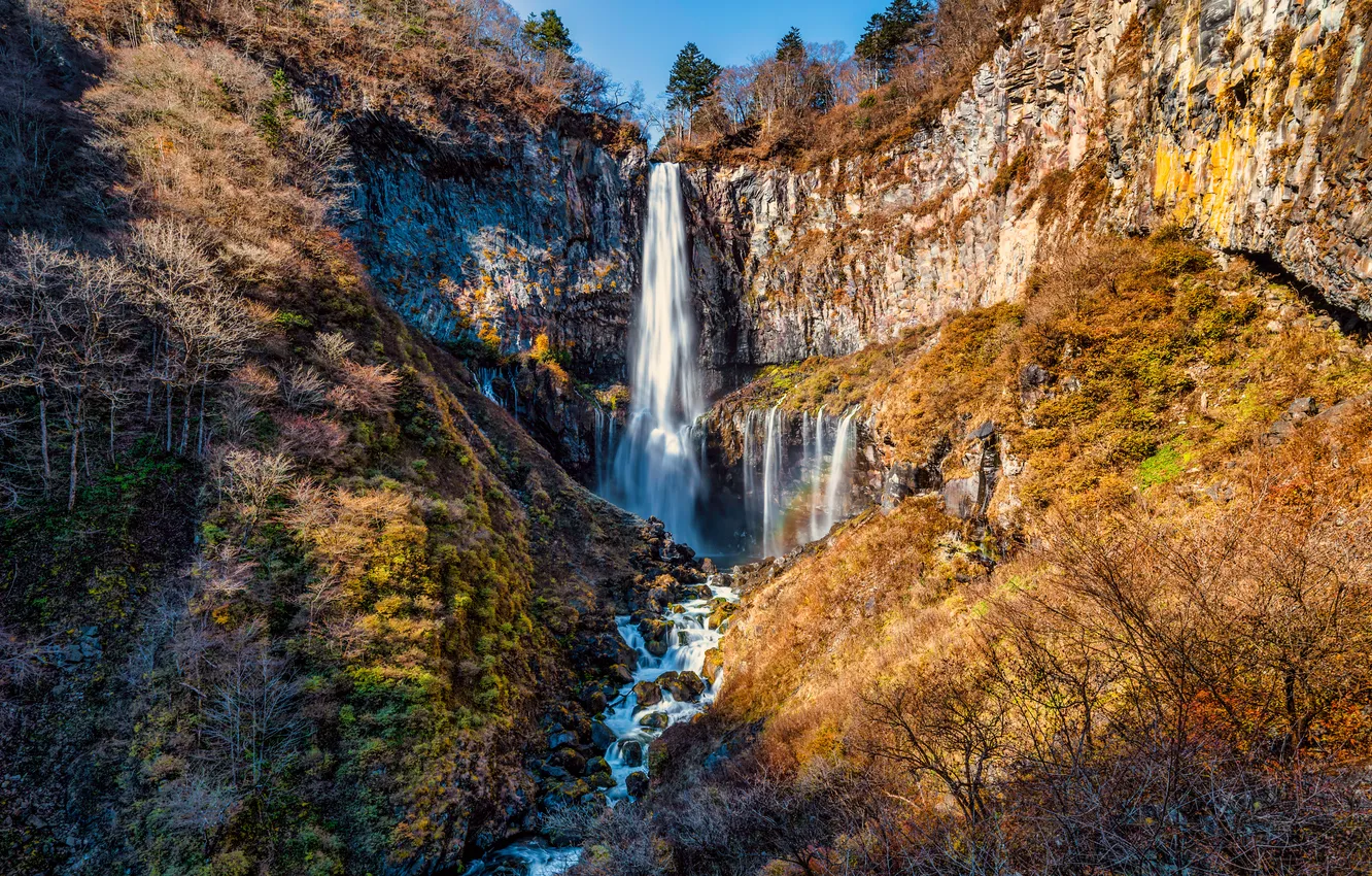 Photo wallpaper rocks, waterfall, river