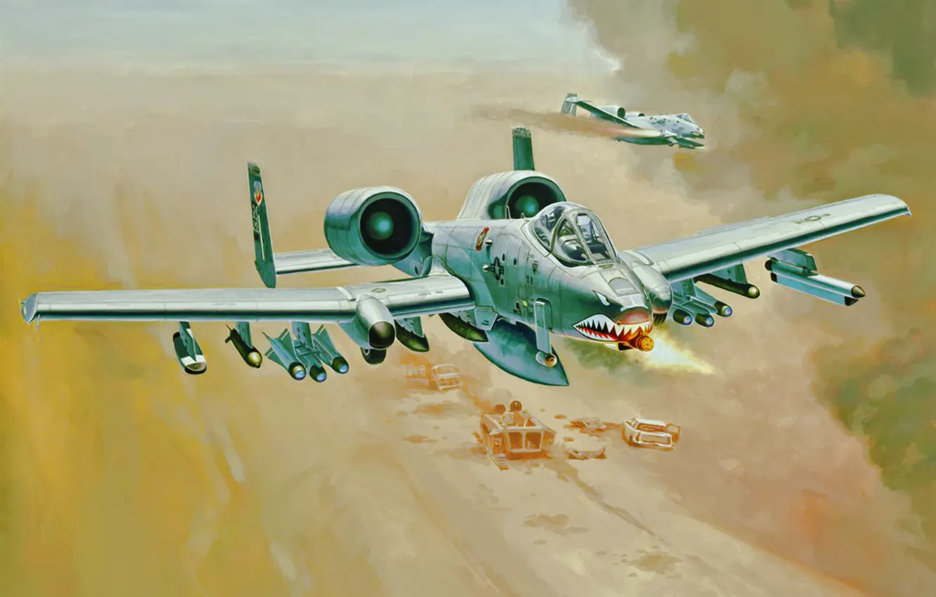 Photo wallpaper war, art, painting, aviation, jet, A-10 Thunderbolt II