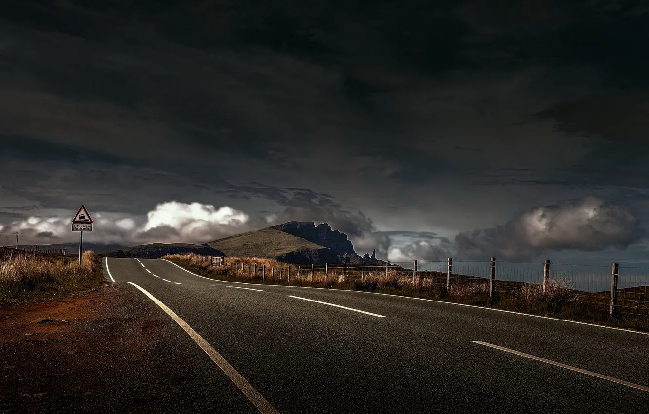 Photo wallpaper road, landscape, the evening