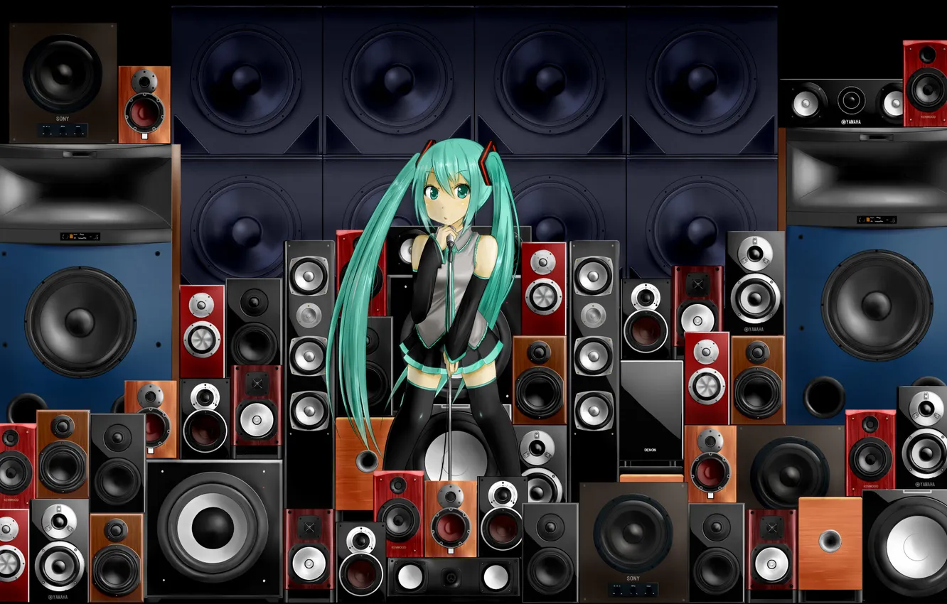 Photo wallpaper dynamics, speakers, microphone, vocaloid, hatsune miku