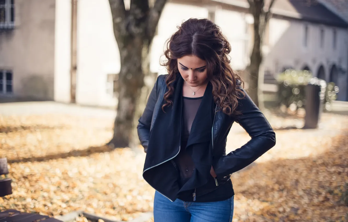 Photo wallpaper autumn, leather, jacket, Mary