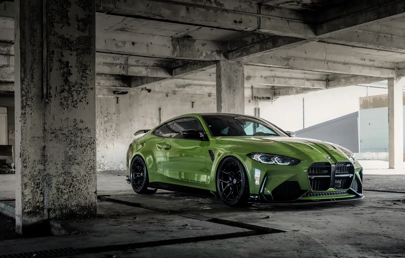 Photo wallpaper green, BMW, Front, BMW M4, facelift, M4 Coupe, BMW M4 Coupe, ADRO