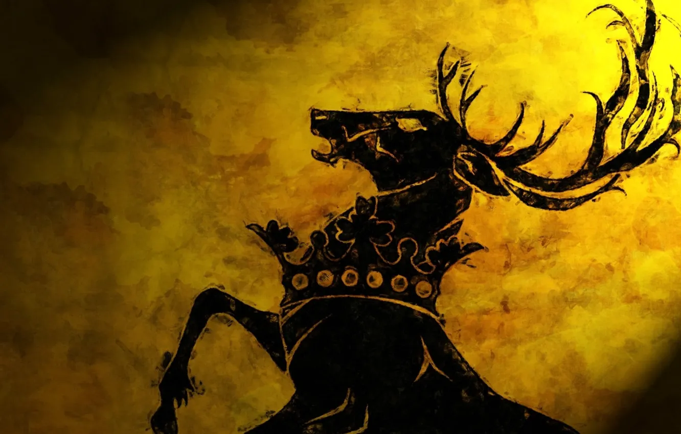 Photo wallpaper horns, yellow, crown, animal, A Song of Ice and Fire, Game of Thrones, Winterfell, Westeros